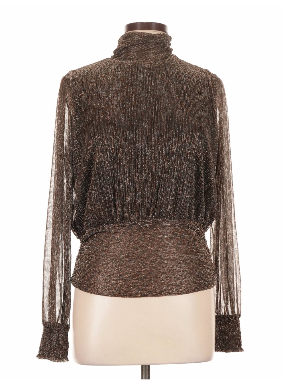 Joie Metallic Brown Sheer Holiday Turtleneck Long-Sleeve Top Large